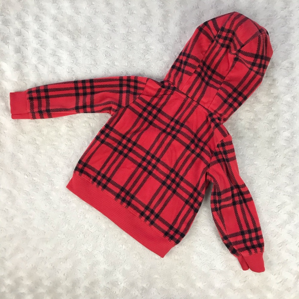 Carter’s Fleece Hooded Jacket Red Black Plaid 18M - Picture 4 of 4